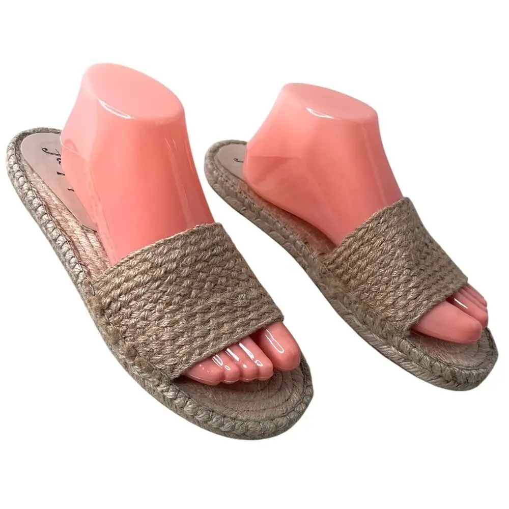 FP Beach Front Espadrille Slide Sandals Woven Jute Tan Boho W's EU 41 = 9.5 - 10